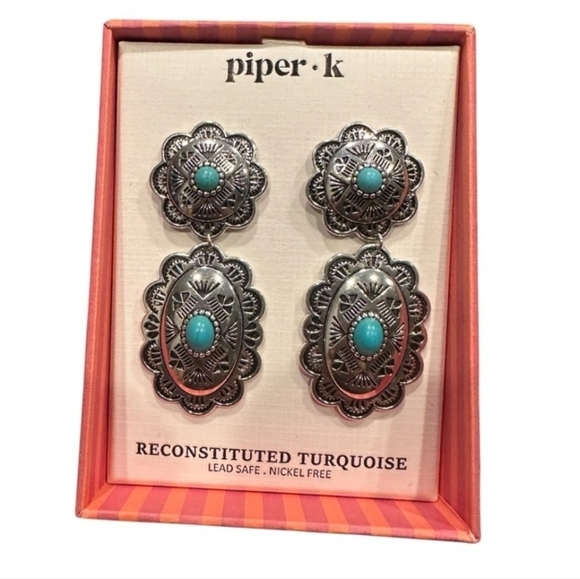 🔹️Piper K 🔹️beautiful  Silver and Reconstitited Turquoise Earrings - Picture 3 of 3